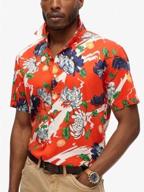 Superdry Hawaiian short sleeve shirt in aya burnt orange floral